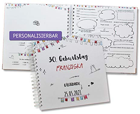 Feenstaub Gästebuch Geburtstag mit vorgedruckten Fragen zum Ausfüllen, Geburtstagsgästebuch personalisiert [Handmade] Ringbuch [made in Austria], Erinnerungsalbum, Fotoalbum, Geschenk Geburtstag