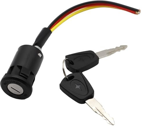 AUTOZOCO Interruptor de encendido de moto de 3 cables con llaves - bombín de encendido - bombín eléctrico con llaves - luz de parada, Off y encendido - llave y mecanismo de arranque para vehiculos