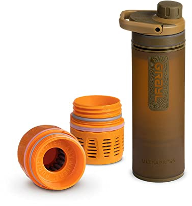 Grayl UltraPress Outdoor- & Reisewasserfilter | für 150L Wasser | Filterkartusche wechselbar | Coyote Brown mit 2 Ersatzfilter