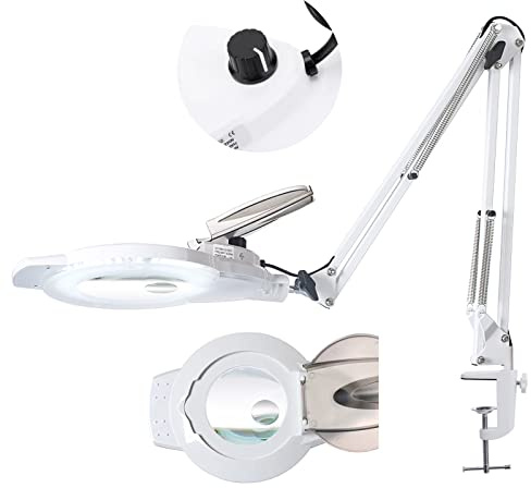 KIRKAS 10X & 30X Magnifying Glass with Light and Stand, 2200 Lumens Dimmable LED Magnifying Lamp, Real Glass Lens Lighted Magnifier Light for Craft, Reading, Repair, Hobby, Close Work- White