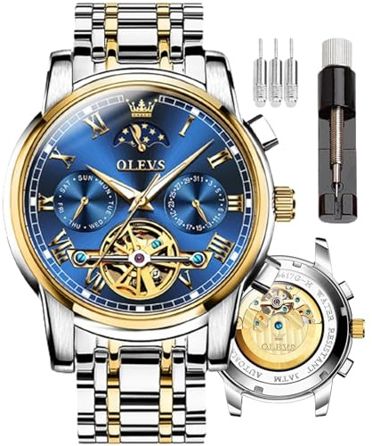 OLEVS Watches Men Automatic,Self Winding Skeleton Watches for Luxury Stainless Steel Watch with Date Mechanical Watches Waterproof Fashion for Men