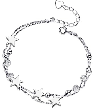 Damen Armband Layered Armband Doppelt Kette Armband Damen Silber 925, Das Geschenke für Frauen, Charms Personalisierter Schmuck, Einstellbar ArmbäNder Damen Armband für Frau Armkette Edelstahl