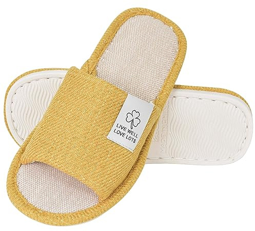 Colexy Pantofole da Donna da Uomo Antiscivolo, Lino di Cotone Materiale Comode e Traspiranti Slippers per Interni Pantofole Ospiti Lavabili Primavera Estate Ciabatte per Hotel Casa Spa (Giallo, 40)