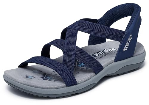 Skechers Women's Reggae Slim-Stretch Flex Slip-ins Sandal, Navy, 4 UK