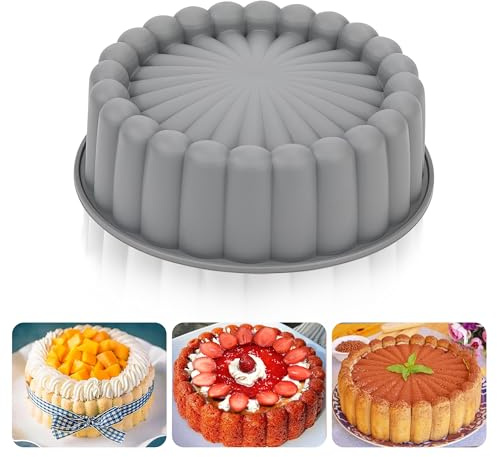 Heveer Stampi in Silicone per Torte Charlotte Antiaderente Stampi in Silicone Rotondo Riutilizzabile Stampo per Torte per Cheesecake Flan Pane Teglie 8 Pollici Grigio