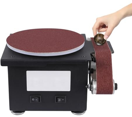 3 in 1 Mini Band und Scheibenschleifer 100W 7 Variable Geschwindigkeiten Elektrischer Kantenschärfer Schleifscheibe 150mm Sand Gürtel 30x380mm Spindelschleifmaschine für Edelstahl Eisen Holz