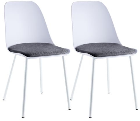 JYMTOM 2er-Set Esszimmerstühle aus Kunststoff, Skandinavische Garten Stühle mit Grauer Samt-Polsterung und weißen Metallbeine für Garten, Esszimmer Picknick und Restaurant, 82 * 54 * 43 cm (2, Grau)