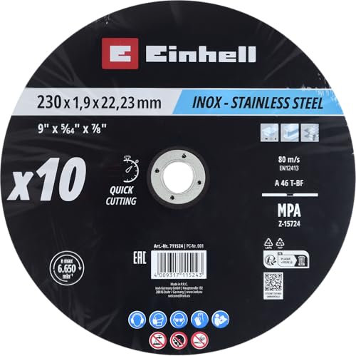 Original Einhell Disques à tronçonner pour le métal, 10 pièces, Ø 230 mm (tronçonnage rapide, traitement du métal, coupe légère, certifiés MPA, indépendants de la marque)