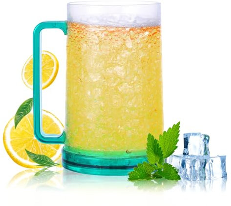 ACTOYS Chope à Bière pour Congélateur, Verre Biere Refrigerant, 450 ml Chope à Bière Double Paroi, Verre à Bière en Plastique, Chope à Bière avec Anse, Chope de Bière pour Boissons Glacées (Vert)