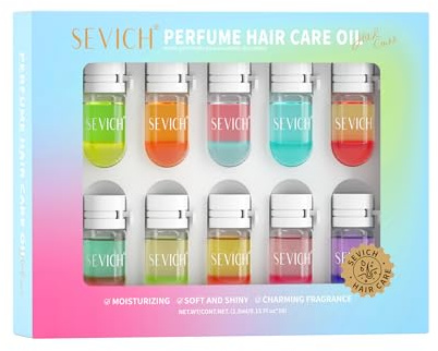 SEVICH Lot de 10 capsules d'huile capillaire parfumée, traitement des cheveux 2 en 1 et sérum léger, protection contre la chaleur et les UV, contrôle des frisottis et brillance, soins capillaires de