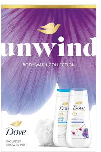 Dove Unwind Duo Bodywash Gift Set with Exfoliating & Anti Stress 225ml Nourishing Skin Cleanser for Women - Daily Shower Essentials with Calming and Smoothing Formula-Ideal Pamper Gift
