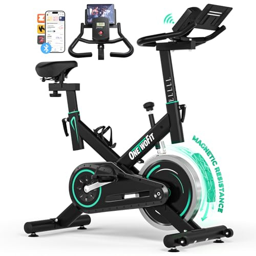 ONETWOFIT Exercise Bike, Spin Bike with Adjustable Magnetic Resistance, Professional Quiet Stationary Bike with LCD Display, Tablet Holder for Home Gym Use（Flywheel weight: 10 kg）