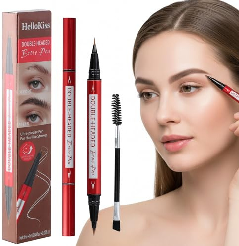 Culinavog Lapiz Cejas, Lapiz de Cejas Impermeable 2 en 1, Lápiz Definidor de Doble Punta con Microblading, Incluye cepillo para cejas, Consigue un acabado impermeable natural y duradero - Marrón Claro