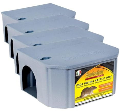 Combo Contenitore Esca Sicura Topi + Chaparat Pasta Esca Topicida 150g - Veleno per Topi Sicuro e Efficace per Controllo Roditori (Confezione da 4)