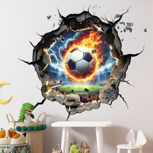 Sticker mural 3D - Motif football - Pour chambre d'enfant, garçon, adolescent - Jeu vidéo/salle de jeux - Personnalisé - Décoration murale pour chambre à coucher - Cadeau - Remplissage de fête
