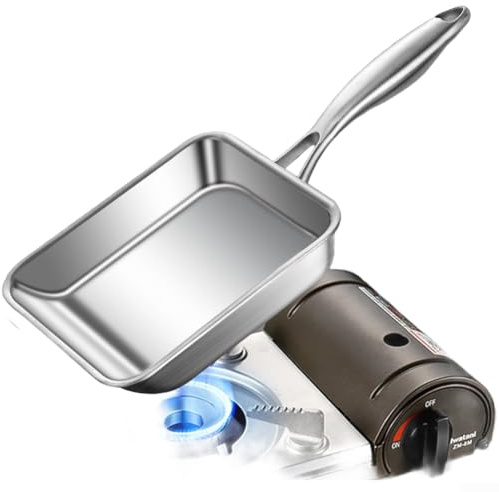 316 Edelstahl quadratische Tamagoyaki-Pfanne, antihaftbeschichtet, unbeschichtet, Omelett-Bratpfanne mit mehrschichtigem Boden für gleichmäßige Wärmeverteilung, kompatibel mit allen Herdarten