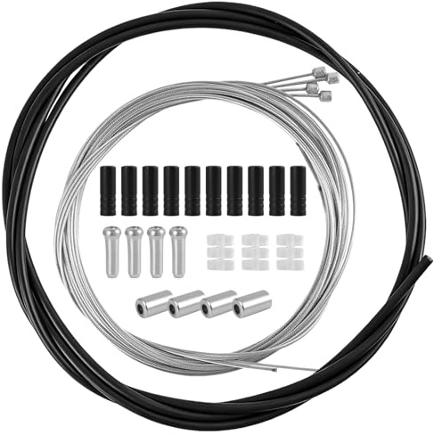Bike Brake Cables, 4 Pack Inner Bike Shift Cable Universal Brake Cables Housing Kit for Bicycles Stainless Steel Bike Gear Cable for Mountain Road Bike Repair (Black)