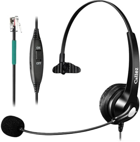 Callez RJ9 Polycom Telephone Headset with Noise Cancelling Mic & Volume Controls, Mono Phone Headset for Office Compatible with Polycom VVX250 VVX400 VVX410 VVX411 VVX311 VVX500 VVX601 Landline Phones