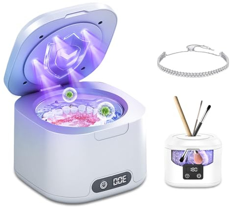 Dispositivo per la pulizia ad ultrasuoni, 50000 Hz, con 6 luci UV e 4 modalità, 340 ml, pulitore ad ultrasuoni, per protesi, per la pulizia a ultrasuoni, per la pulizia a ultrasuoni, per la testa
