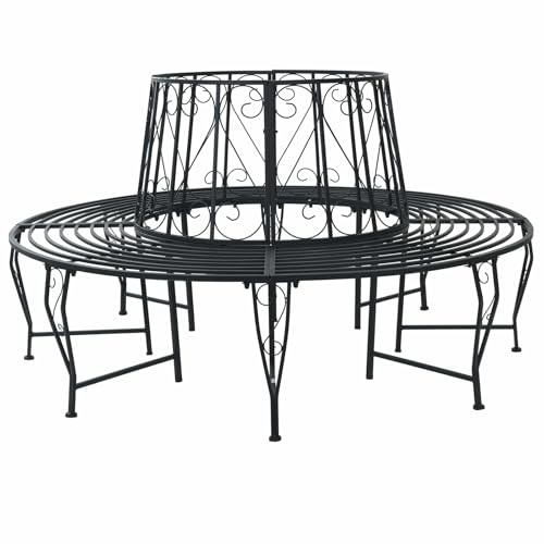 vidaXL Panchina per Alberi Ø 160 x 89 cm Acciaio Nero Rotondo, Panchina elegante per esterni, resistente agli agenti atmosferici, mobile moderno per giardino e patio
