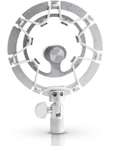 AUPHONIX Microphone Shock Mount - Isolation Mount Compatible w/ Blue Yeti Microphone, Yeti Pro, Snowball and Rode Mic Arm - 5.5 x 3.5 Inch Isolation Shield Silver