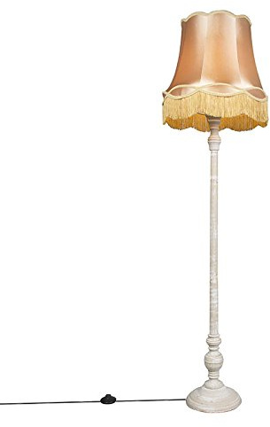 Qazqa Retro Stehleuchte mit Schirm, Stehlampe - Classico - Gelb, Rund, Holz, max. 40W, Geeignet für LED, 175cm, Ideal als Flur, Küche lampe, Schlafzimmerlampe und Wohnzimmerlampe