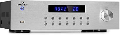 Auna Amplificateur Audio Bluetooth, Système Stéréo 4 Canaux, Récepteur HiFi, Contrôle Basses et Aigus, Télécommande, AUX