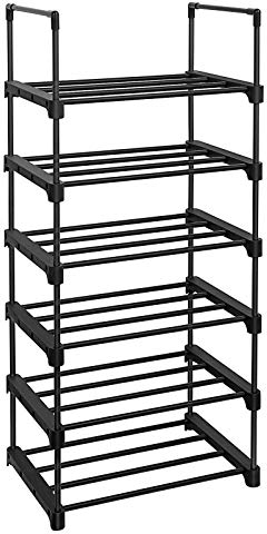SONGMICS Schuhregal mit 6 Ebenen, offener Schuhschrank hoch, Schuhständer schmal, Schuhaufbewahrung, aus Metall, platzsparend, für Ankleidezimmer, Flur, 30 x 45 x 106 cm, schwarz LSA23BK