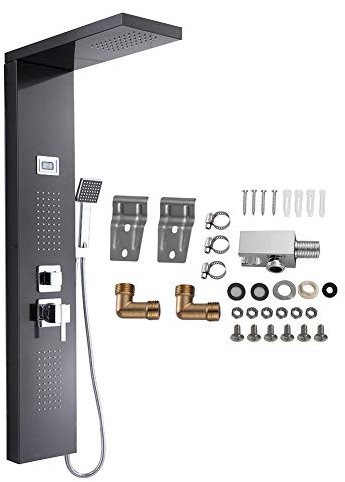 GOTOTOP Duschpaneel Säule Tower Edelstahl 304 Duschsystem mit 3 Wasserausgängen LCD Display Thermostat Wassersystem Modern Design
