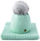 MFAZ Morefaz Ltd Set Mütze & Schal Flechte Damen Winter Beanie Wurm Strickmütze Wolle Fleece Bommel Pom Pom (Petra Mint)