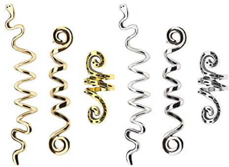 eMagTech 6PCS Viking Spiral Hair Beads Metal Braids Rings Celtic Dread Beard Dreadlock Beads Hair Coil Knot Hair Cuffs for Hair Decorating Braids Silver Gold