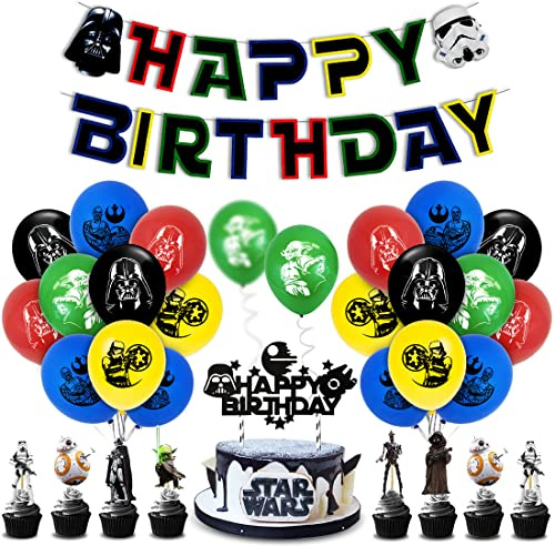 Siphus Decoration Anniversaire Garcon, Ballon Guerres Star, Happy Birthday Decoration, Ballons à Thème, Banderole Joyeux Anniversaire, Deco Gateau comme Fournitures de Fête d'anniversaire Enfants