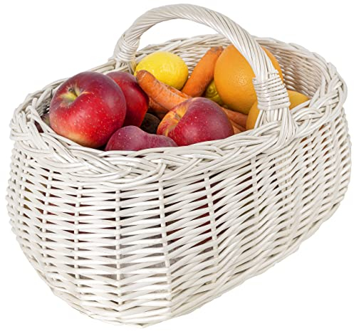 Creative Home Weiße Große Picknickkorb Weidenkorb mit Henkel Einkaufskorb Autokorb | 45 x 32 x 34 cm (+/- 1 cm) | Groß und Leicht | Handgeflochten | Universell und Langlebig Osterkörbchen Geflochten