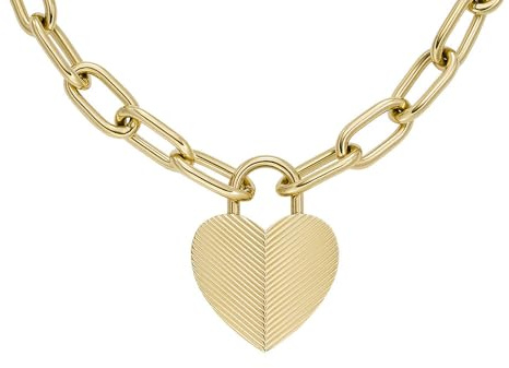 Fossil Collana da donna in acciaio inossidabile, tonalità oro, con chiusura a moschettone e ciondolo a forma di cuore, Oro giallo