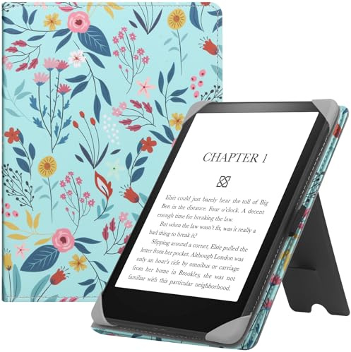 HGWALP Universal Stand Case for 6/6.8/7 inch paperwhite, PU Leather Stand Cover with Handstrap Compatible with All 6 6.8 7 Kindle Paperwhite/Colorsoft/Kobo/Pocketook/Sony eReaders-Spring Bloom