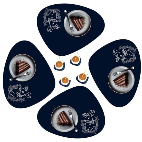 8er Set Tischset Platzset Tischuntersetzer Tischunterlage Ostern Osterntischset, Hasen Tischdeko Tischdekoration Deko Ostern (Osterhase Dunkelblau)