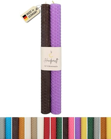 Wachsmann Candele di cera d'api arrotolate a mano, 100% cera d'api, set da 2 in diversi colori, Made in Germany