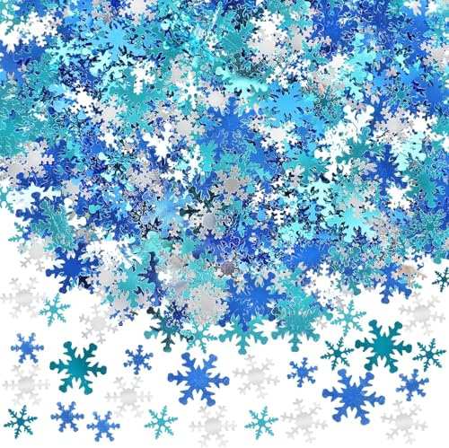 700 Stück Schneeflocken Deko Konfetti - Weiß Gold Silbrig Schneeflocke Konfetti, Glitzer Streudeko Weihnachten Deko, Winter Weihnachten Tischdeko Streudeko Silvester für Weihnachts Party (Stil A)