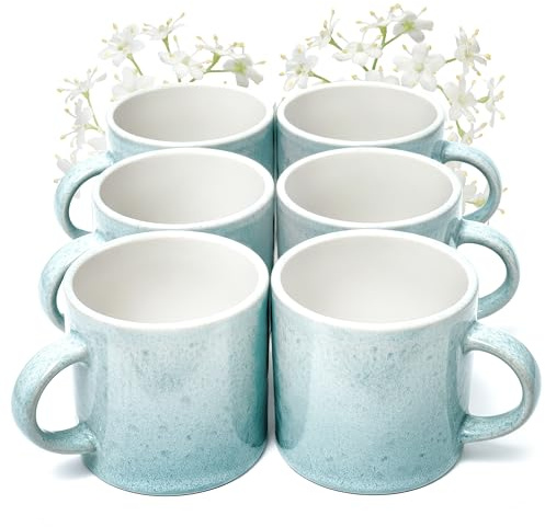 Steingut kleine Tassen 6 Pers. Ibiza Hochwertiges Mediterranes TEST SEHR GUT Tassen Set, Spülmaschinen-, Mikrowellen- und Kratzfest - Stylisches Tee- und Kaffeebecher Set - Pure Living in Türkis