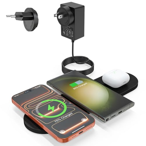 Zealsound Chargeur sans Fil 3-en-1 Multi-Appareils – Tapis de Charge sans Fil Triple Ultra-Fin en Cuir PU pour Smartphone, éCouteurs sans Fil, Compatible iPhone, Airpods, Galaxy Buds