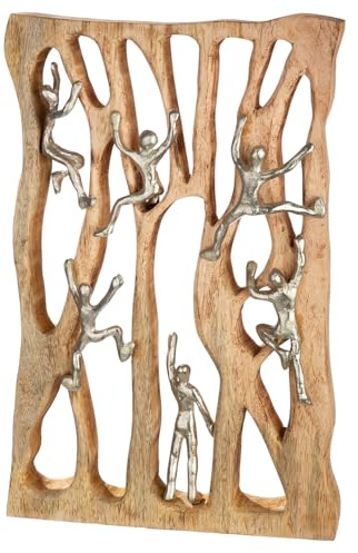 GILDE Väggobjekt Klättrande vägg av mangoträ – naturfärger – rektangulär – höjd 43 cm x bredd 26 cm – klättermotiv