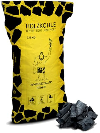 Neandertaler Feuer Holzkohle Grillkohle Buche - Charcoal 2,5 kg BBQ Kohle für Grill Smoker Kamin | Grillholzkohle aus Laubholz Buchenholzkohle | Restaurant Qualität