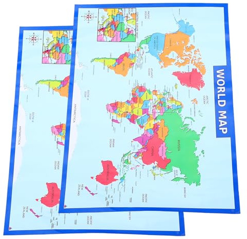 UPKOCH Mapa del Mundo para Pared 50x35 Cm (2 Pósteres) Educativo, Resistente al Desgaste, Colorido, Adecuado para Aulas, Preescolar y Decoración Infantil
