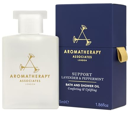 Aromatherapy Associates Supporto Lavender & Peppermint Olio da bagno e doccia 55 ml, questa combinazione allevia le scottature, scioglie il mal di testa di tensione e contrasta i momenti di eccessiva