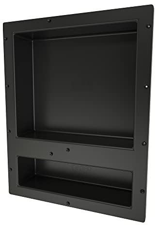 Tile Redi USA Niche Double Recessed Shower Shelf – Black, Two Inner Shelves with Divider, 16-Inch Width x 20-Inch Height x 4-Inch Depth (RN1620D-BI)