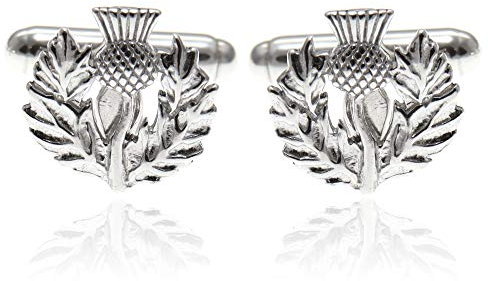 Alexander Castle 925 Sterling Silver Scottish Thistle Cufflinks for Men - Scottish Gift Cuff Links with Jewellery Gift Box - 15mm x 14mm