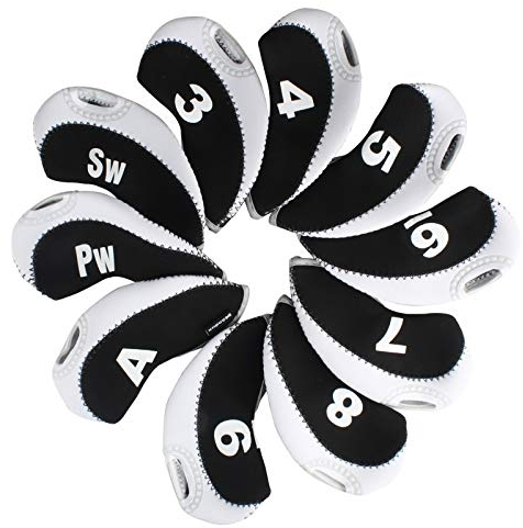 Andux Anzahl Golf Schlägerkopfhüllen Golf Eisen deckt Eisenhauben Packung Mit 10 Schwarz/weiß