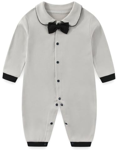 Baby Boy Halloween Outfit Newborn Baby Boys Formal Bowtie Collar Rompers Long Sleeves Polo Suit Bodysuit Jumpsuit Overall