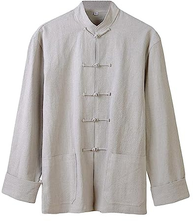 G-LIKE Kung Fu Uniform Clothing - Chinese Traditional Qi Gong Martial Arts Wing Chun Shaolin Tai Chi Taekwondo Training Cloths Apparel Clothing for Man Women Arthritis - Fiberflax (Grey, XXL)