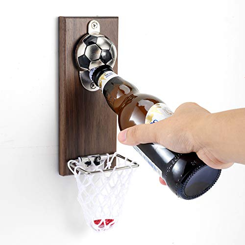 Arola Magnetischer Kühlschrank Flaschenöffner Fußball Bier öffner Wandmontage Flaschenöffner mit Kappenfänger Wand befestigter Holz öffner Zuhause Bar Dekoration Sodaöffner Biertrinker Geschenk